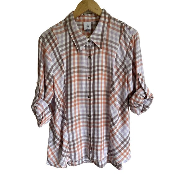 Cabi Legacy Shirt Size Large Gingham White Pink Button Up Rayon Collared Shirt # - Picture 3 of 8